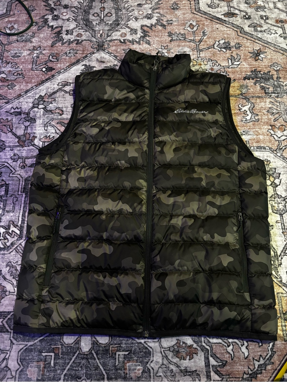 Eddie Bauer Men’s M Camo Down Puffer Vest Green Quilted